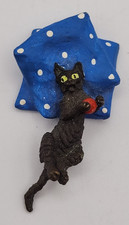 Cold Painted Bronze Black Cat with Blue Polka Dot Pillows ca 2