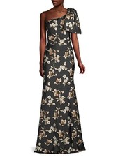 Sachin & Babi Black Aubrey Floral One-Shoulder Satin Crepe Gown Size 12 $795 picture
