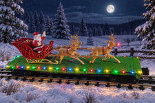 MTH RailKing 30-76741 Christmas Flat Car Santa Sleigh Reindeer LED O Gauge Box picture