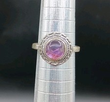 Alpaca Mexico Silver Etched Amethyst Ring Purple Cabochon Size 5.75 Bezel Set picture