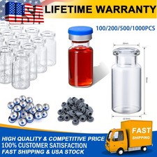 100/200/500/1000Pcs 10ml Clear Glass Vials Headspace Vials with Flip Off Caps US picture