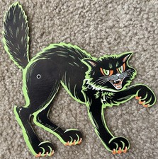 Vintage Beistle Jointed Black Cat Die-Cut Cardboard Hanging Wall Decor, 1950s picture