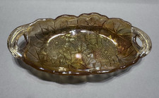 Vintage Jeannette Marigold Carnival Glass Sunflower Relish Tray Handled Dish 9