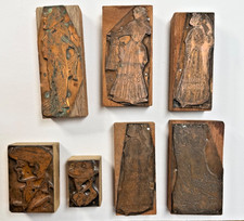 Lot of 7 Antique Victorian Advertising Letter Press Copper & Wood Print Blocks picture