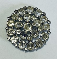 Vintage Early WEISSCO NY Rhinestone Brooch • Large 2.5” Round Cocktail Pin 1940s picture