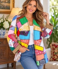 Vintage 1970s Handmade Patchwork Coat of Many Colors Crazy Quilt Jacket USA Sz L picture