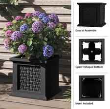 Pure Garden 14.75” Square Lattice Planter Box Outdoor Patio Flower Pot Black picture