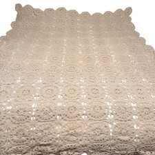 VTG Handmade Crochet Lace Tablecloth Overlay Doily Cream Floral Sunburst Pattern picture