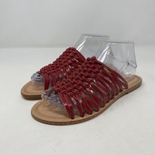 Seychelles Weekenders Sandals Womens Size 7 Red Leather Woven Fringe Slide Flat picture