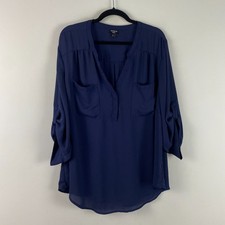 Torrid Harper Popover Blouse Size 3X Navy Blue Popover 3/4 Sleeves Pockets picture