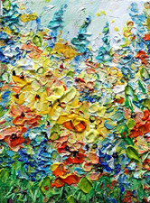 Original Wildflower Painting 6x8 Colorful Textured Floral Landscape Oil Art picture