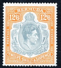 Bermuda 1939 KG VI SG 120a 12/6 Grey & Brown on Orange Stamp  P14 MN picture