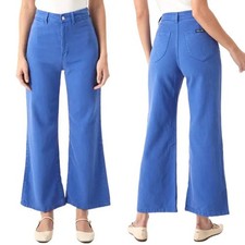 ROLLA'S Cobalt Blue Lyocell High Rise Sailor Wide Leg Cropped Jeans Size 28 picture