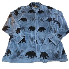 True Grit Fleece Shirt Jacket Mens XL Blue Black Bear Cabin Sherpa Shacket Vtg picture