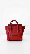 CELINE Nano Luggage Tote Red Drummed Calfskin Gold Hardware Crossbody Bag picture