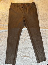 Incotex Super 120s Wool Brown Flat Front Mens Trouser Pants 34x31 Classic picture