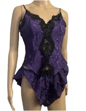 VTG Victoria’s Secret Purple L Lace Jacquard Teddy Lingerie Sz Sm Pin Up 90s picture