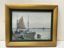 Jens Sinding Christensen (1888-1980) Fishing Boats in Harbor Oil Painting Framed picture