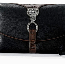 Brighton Nepal Organizer Women’s Shoulder Bag Black/choc Pebbled Silver Buckle picture