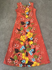 VTG 60/70s Sears Hawaiian Fashions Orange Floral Sleeveless Dress-36