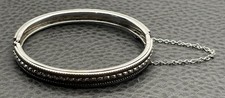 Vintage Whiting & Davis Silver Tone Textured Bangle Bracelet With Safety Chain picture