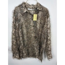 VTG Selene Sport NWT Shaggy Eyelash Knit Animal Print Button Down Top Large New picture