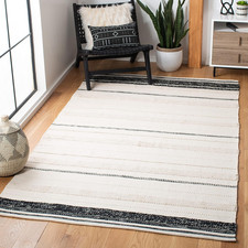 SAFAVIEH Striped Kilim Collection Area Rug - 9' Square, Ivory & Black, Handmade picture