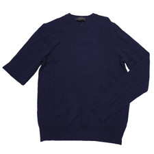 $228 Bloomingdales Cashmere Novelty Stitch Blue Crewneck Sweater Mens Size Small picture