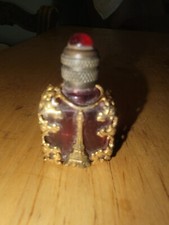 Exquiste Vintage Red And Gold Miniature Perfume Bottle With Eiffeil Tower FRANCE picture