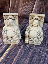 Vintage Hand Carved Stone Laughing Buddha Bookends Collectible Excellent shape picture