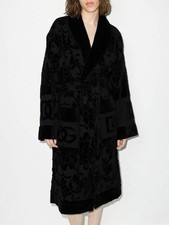 Dolce & Gabbana Logo Monogram Jacquard Bathrobe Women's XL Black Long Sleeves picture