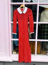 Vintage 60s Red Floral Maxi Dress Smock picture