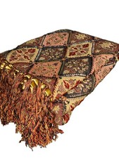 Vtg Pier 1 Tapestry Fringe Throw Blanket Boho Beaded Diamond Moroccan INDIA picture
