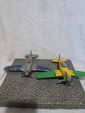 2 Hubley Kiddie Toy Vintage Diecast Military Airplane Green Yellow/Blue Silver picture