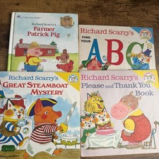 Vintage Richard Scarry Book Lot of 4 Fire Station Please Thank You Things Love picture
