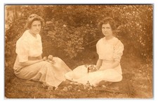 Early 1910s RPPC 2 Ladies With Flowers Postcard (UnPosted) Real Photo Postcard picture