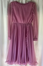 Vtg 1960s Ms Elliette of California Chiffon Pleat Party Dress Sz 10 Pink Small  picture