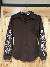 VTG H Bar C California Rancher wear Woman’s Long Sleeve Brown Floral Embroidery picture