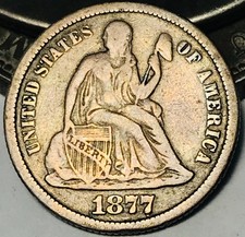 1877 CC Seated Liberty Dime 10c Ungraded Choice US Silver Coin CC30894 picture
