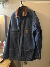 Vintage Carhartt C59 DST Denim Chore Coat XL Blanket Lined USA picture