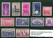 1938–39 US Commemoratives Full Year Set 11 Stamps #835–838, 852–856 MNH picture