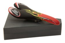 Selle San Marco Aspide FX Saddle Titanium Rails Black Flames Leather NIB NOS NEW picture