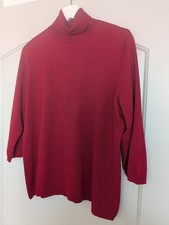 Chico’s Red Turtleneck Sweater Size 2 Large ¾ Sleeve Rayon Knit Burgundy picture