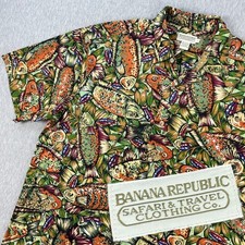 Vintage Banana Republic Safari & Travel Fish Print Button-Up Shirt Mens L Cotton picture