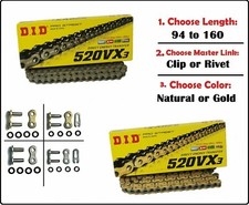 D.I.D DID 520 VX3 Xring Motorcycle Drive Chain Gold or Natural with Master Link picture
