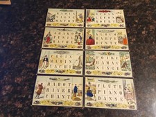 Old Vintage Antique Litho French Word Puzzle Card Game Set Of 8 Cards Circa 1900 picture