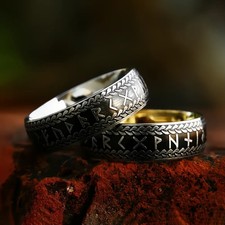 Vintage Nordic Viking Rune Ring 316L Stainless Steel Couple Amulet Jewelry Men picture