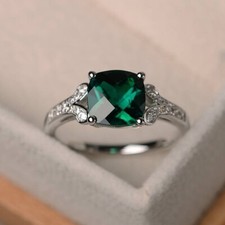 2.95 Ct Natural Emerald Diamond Engagement Beautiful Ring 14K Solid White Gold picture