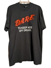 Rare vintage 90s single stitch Dare To Keep Kids Off Drugs T-Shirt L signed picture