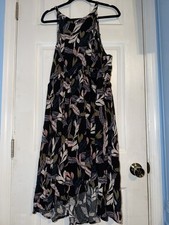 Torrid Black Palm Leaf Print Challis Hi Low Dress Halter Preppy Flowy  size 3 picture
